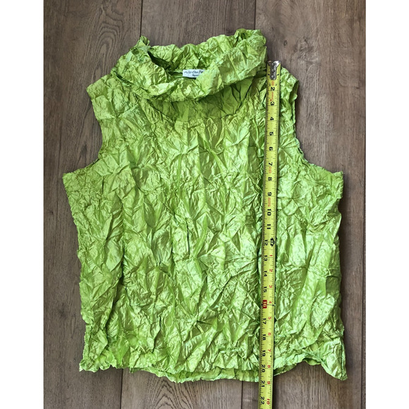 Vtg Y2K Pile Ou Face Sleeveless Ruched Stretch Yellow Tank Top OS Made in France - Picture 5 of 6